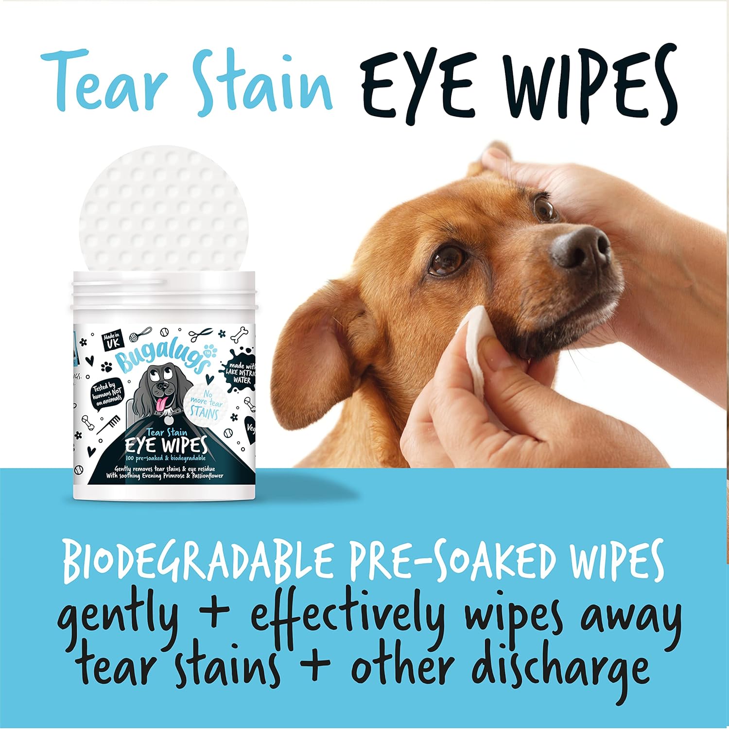 BUGALUGS Dog Eye Wipes 100 Biodegradable textured pre-soaked Dog Wipes. Safe & Easy Cleaning For Dogs - Pet Eye Wipes Remove Tear Stains, Dog Eye Crust & Eye Discharge-6