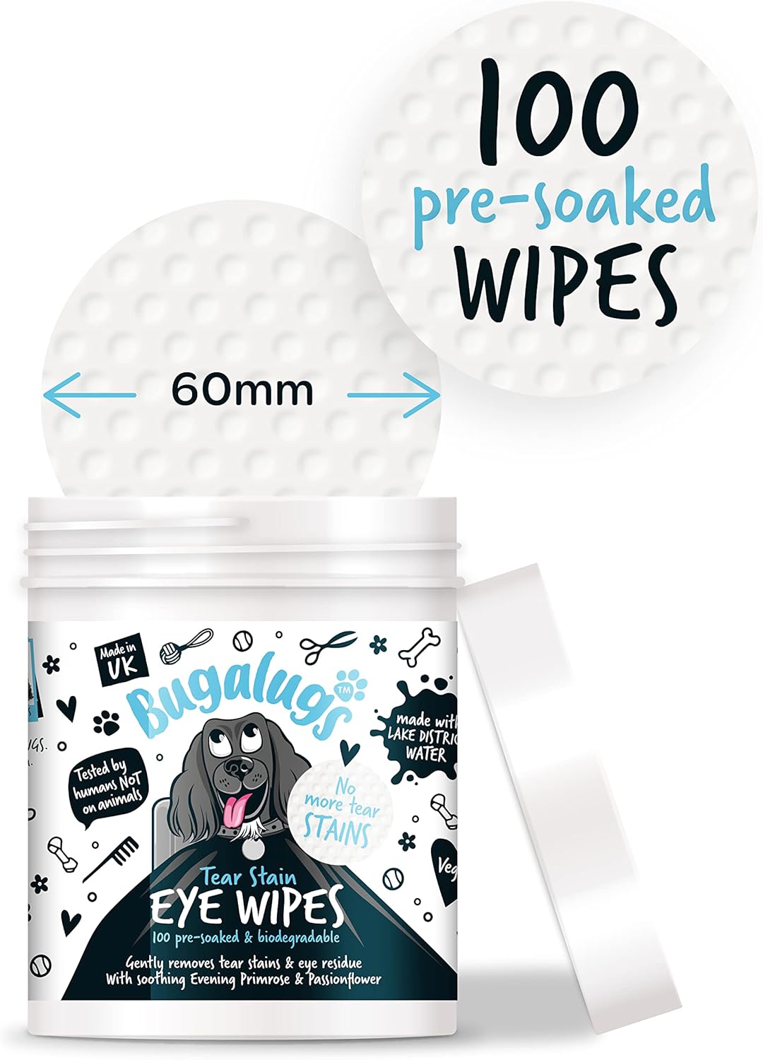 BUGALUGS Dog Eye Wipes 100 Biodegradable textured pre-soaked Dog Wipes. Safe & Easy Cleaning For Dogs - Pet Eye Wipes Remove Tear Stains, Dog Eye Crust & Eye Discharge-8