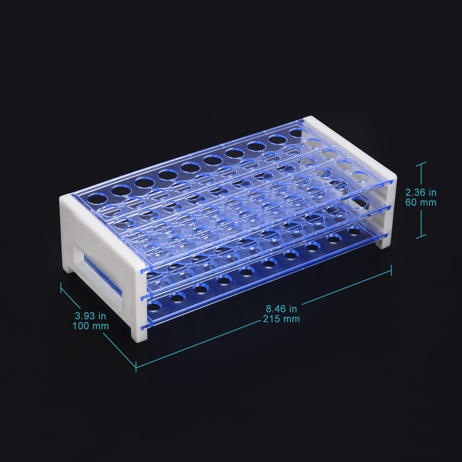 stonylab Test Tube Rack, 3-Tier Detachable Blue Plastic Test Tube Rack Tube Holder Stand Rack for Laboratory Scientific Experiments, 13 mm 50-Place-1