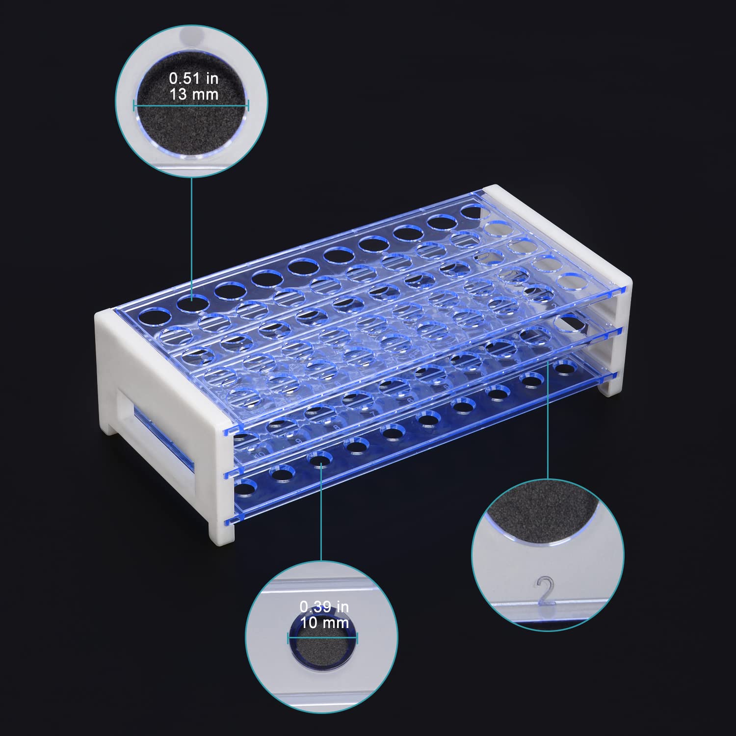 stonylab Test Tube Rack, 3-Tier Detachable Blue Plastic Test Tube Rack Tube Holder Stand Rack for Laboratory Scientific Experiments, 13 mm 50-Place-2