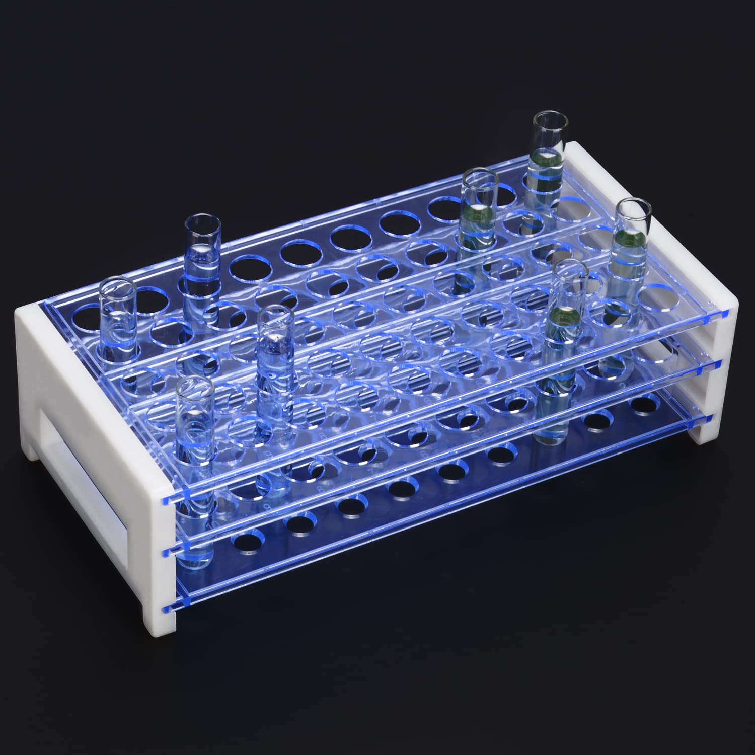 stonylab Test Tube Rack, 3-Tier Detachable Blue Plastic Test Tube Rack Tube Holder Stand Rack for Laboratory Scientific Experiments, 13 mm 50-Place-4