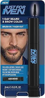 Just For Men 1-Day Beard and Brow Colour Brush, For Instant 1-Step Grey Coverage, Brush-In, Wash-Out, For A Thicker Well-Defined Look, Dark Brown