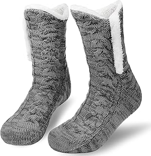 Niofind Slipper Fluffy Socks for Women Men, Thermal Socks Knitted Socks Christmas Socks, Winter Fuzzy Bed Slipper Socks With Grippers, One Size Non Slip