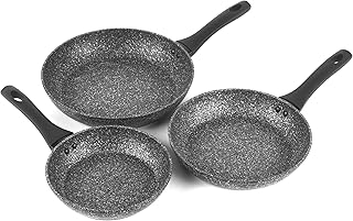 Salter COMBO-8207A Megastone Non-Stick Frying Pan Set, 3 Piece Pan Set, 20/24/28 cm, Forged Aluminium Cookware, Dishwasher & Metal Utensil Safe, Use Little or No Oil for Healthier Meals, PFOA-Free