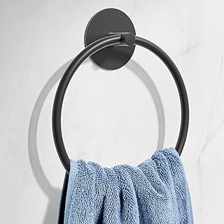 Matte Black Bathroom Towel Ring - SUS304 Stainless Steel Bathroom Towel Rack, Susswiff Adhesive Wall Mounted Hand Towels Holder, Towel Hanger for Bathroom Organizer, Kitchen Storage