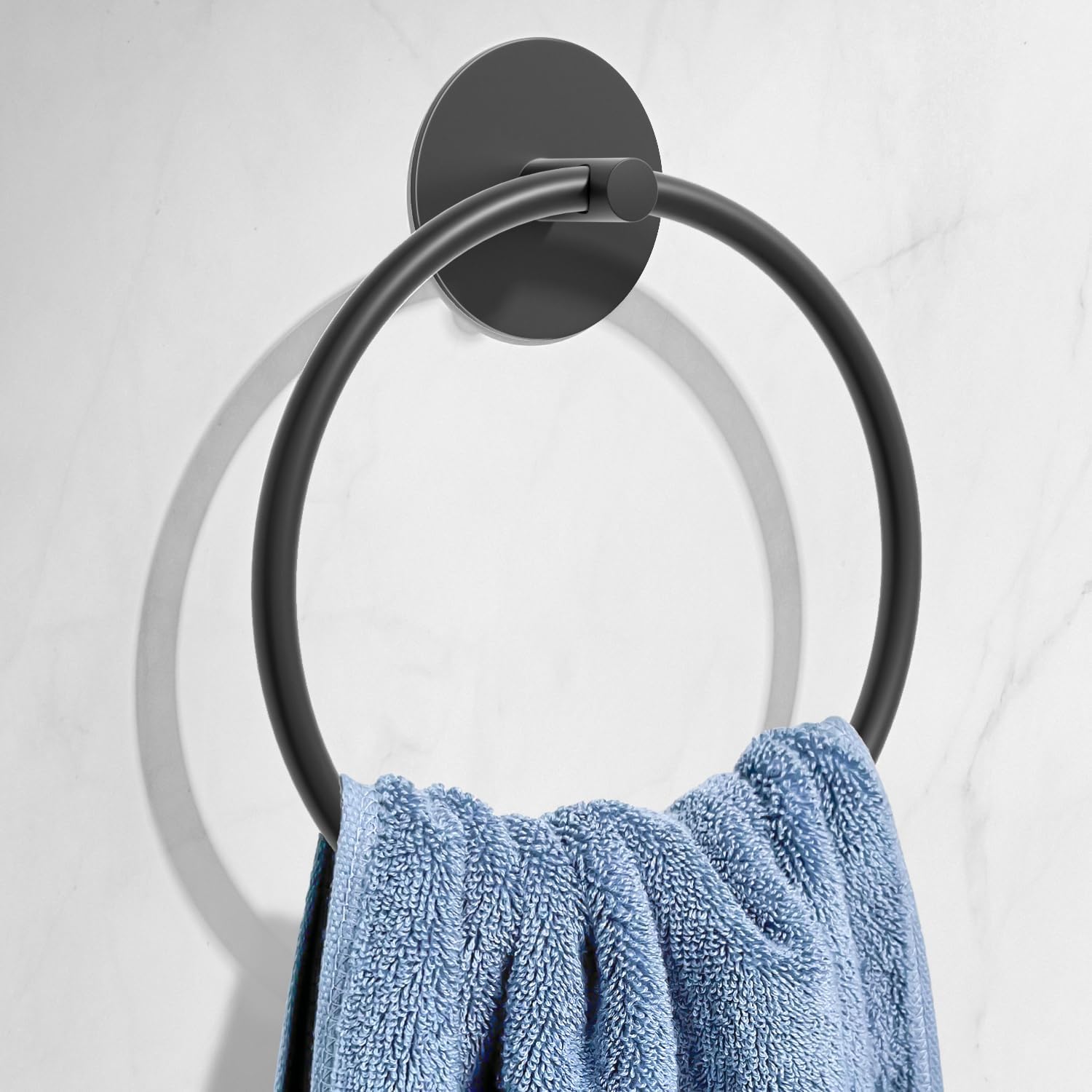 Matte Black Bathroom Towel Ring - SUS304 Stainless Steel Bathroom Towel Rack, Susswiff Adhesive Wall Mounted Hand Towels Holder, Towel Hanger for Bathroom Organizer, Kitchen Storage-0