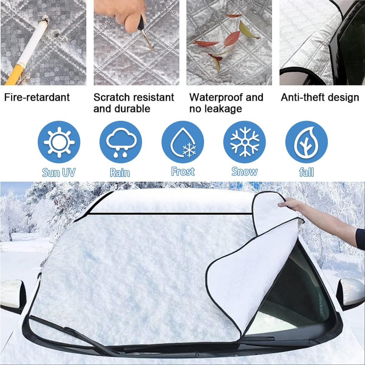 RnCop Car Windshield Cover, Windscreen Cover Snow Ice Frost Sun UV Dust Water Resistent - Heavy Duty Ultra Thick Protective for Cars SUVs Summer/Winter(145x100cm)-2