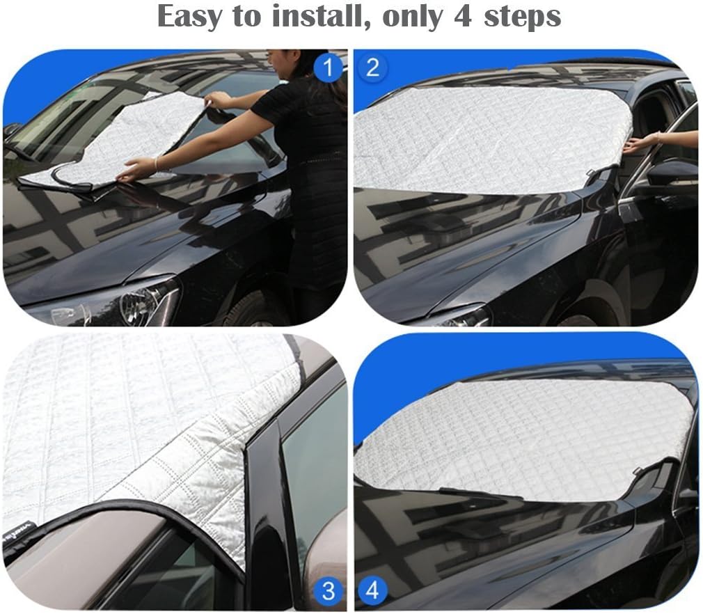 RnCop Car Windshield Cover, Windscreen Cover Snow Ice Frost Sun UV Dust Water Resistent - Heavy Duty Ultra Thick Protective for Cars SUVs Summer/Winter(145x100cm)-6