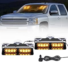 JMEST LEAD Emergency Strobe Lights 2x 7.2 Inch Interior Windshield Strobe Lights 16 LED 18 Flash Modes Dash Emergency Beacon Warning Lights with Suction Cups 12V For Car Truck Vehicles (Amber)