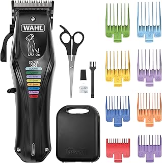 Wahl Colour Pro Rechargeable Pet Clipper, Clippers with Coded Combs, Full Coat Grooming for Dogs, Low Noise, Corded/Cordless Dog Clippers, Black