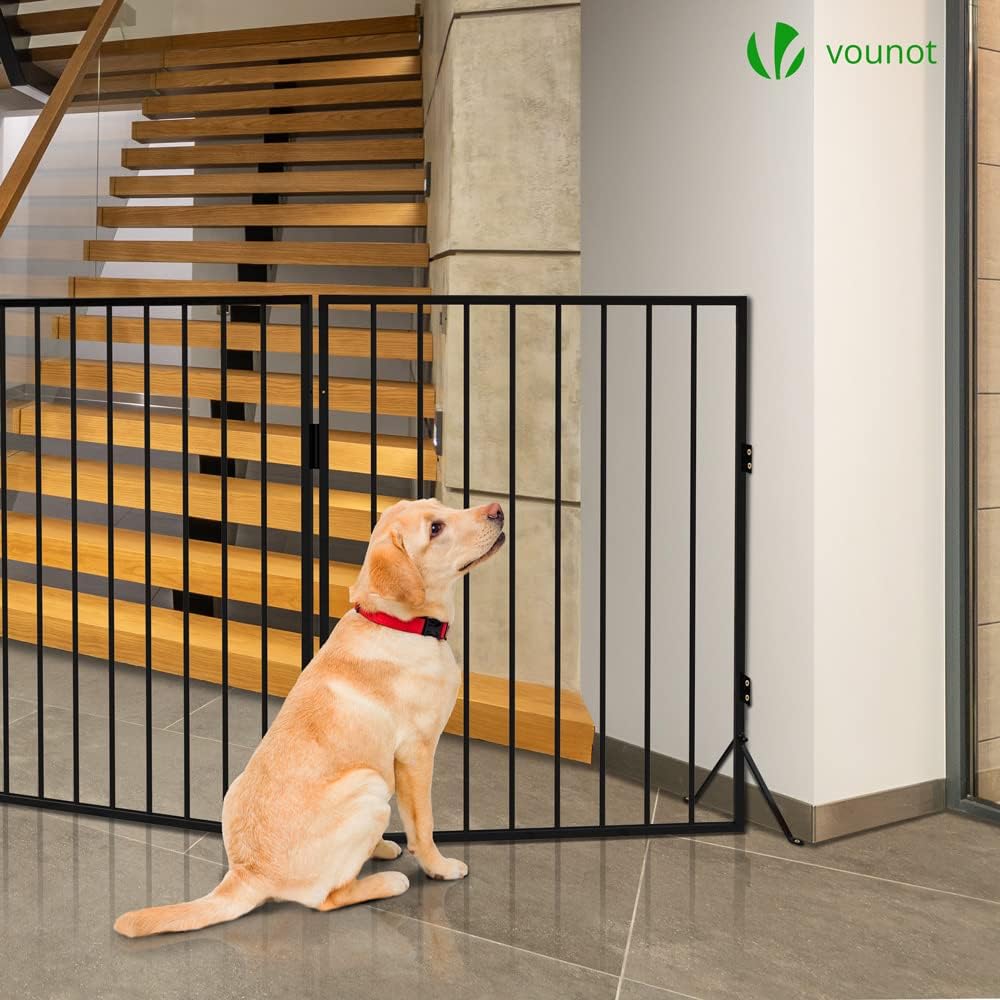 VOUNOT 5 Panel Metal Fire Guard, Hearth Gate, Dog Gate Pet Safety Barrier Indoor, Foldable Grille Extra Wide 300 cm, Black-4