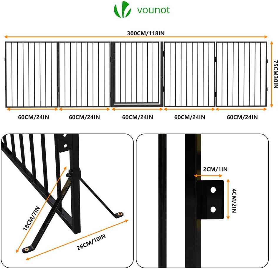 VOUNOT 5 Panel Metal Fire Guard, Hearth Gate, Dog Gate Pet Safety Barrier Indoor, Foldable Grille Extra Wide 300 cm, Black-5