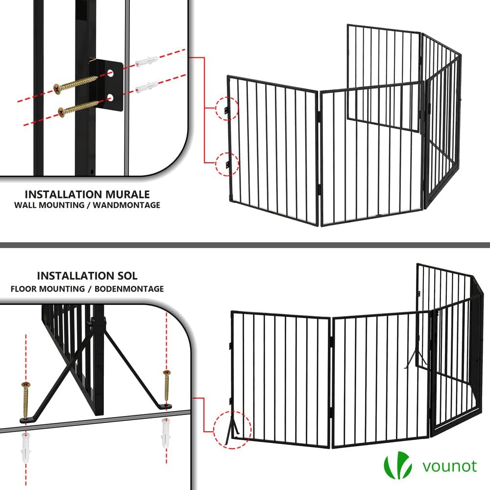 VOUNOT 5 Panel Metal Fire Guard, Hearth Gate, Dog Gate Pet Safety Barrier Indoor, Foldable Grille Extra Wide 300 cm, Black-6