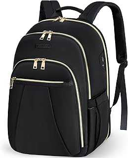 IGOLUMON Laptop Backpack for Women 15.6 Inch Womens Backpack With USB Port Lightweight Waterproof Computer Laptop Bag Daypacks for Work Business Travel School College,Black