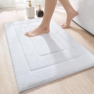 DEXI Bath Mat 40 x 60 cm, Non-Slip Bathroom Mat Machine-Washable, Ultra Soft and Water Absorbent Bath Rug for Bathroom, Tub and Shower - White