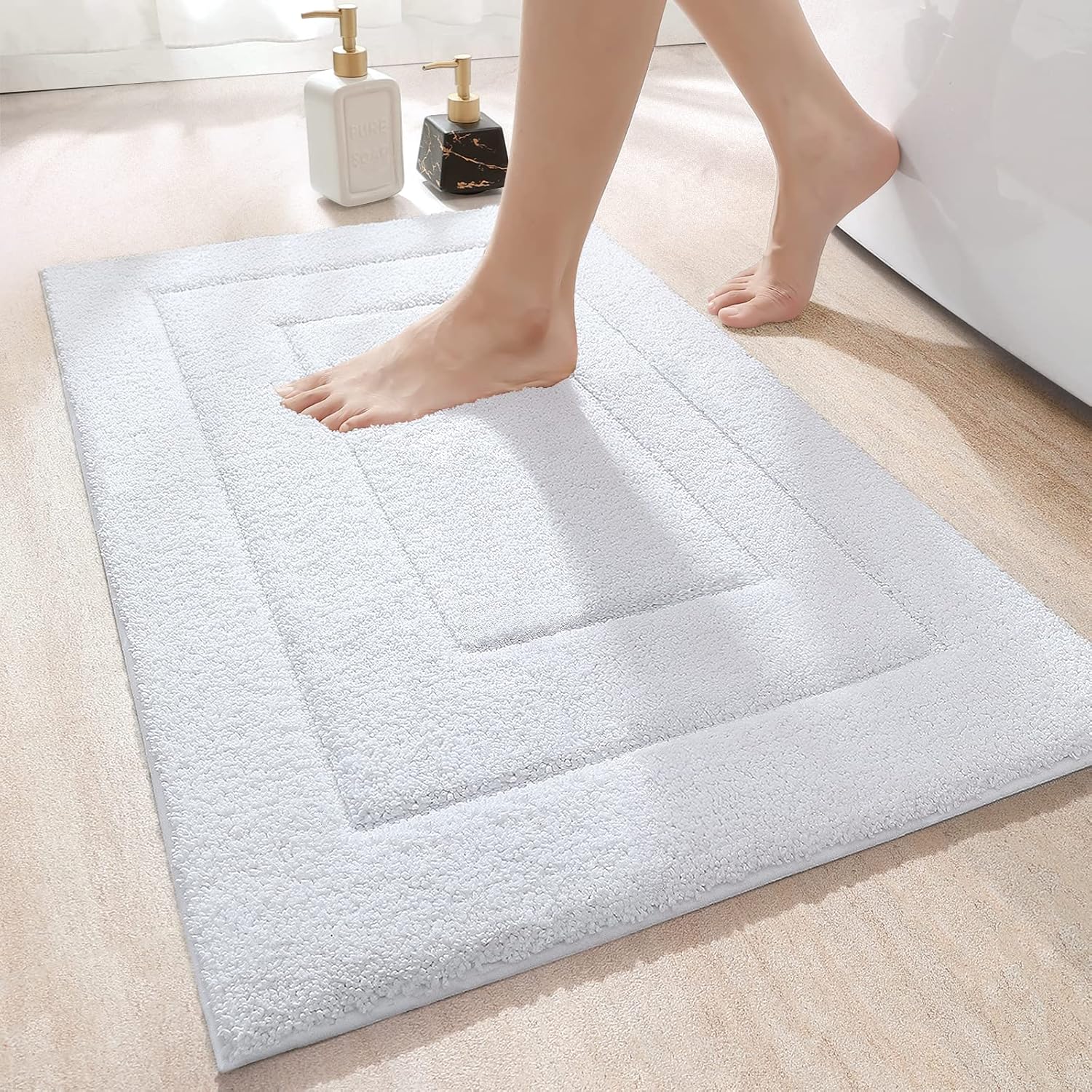 DEXI Bath Mat 40 x 60 cm, Non-Slip Bathroom Mat Machine-Washable, Ultra Soft and Water Absorbent Bath Rug for Bathroom, Tub and Shower - White-0