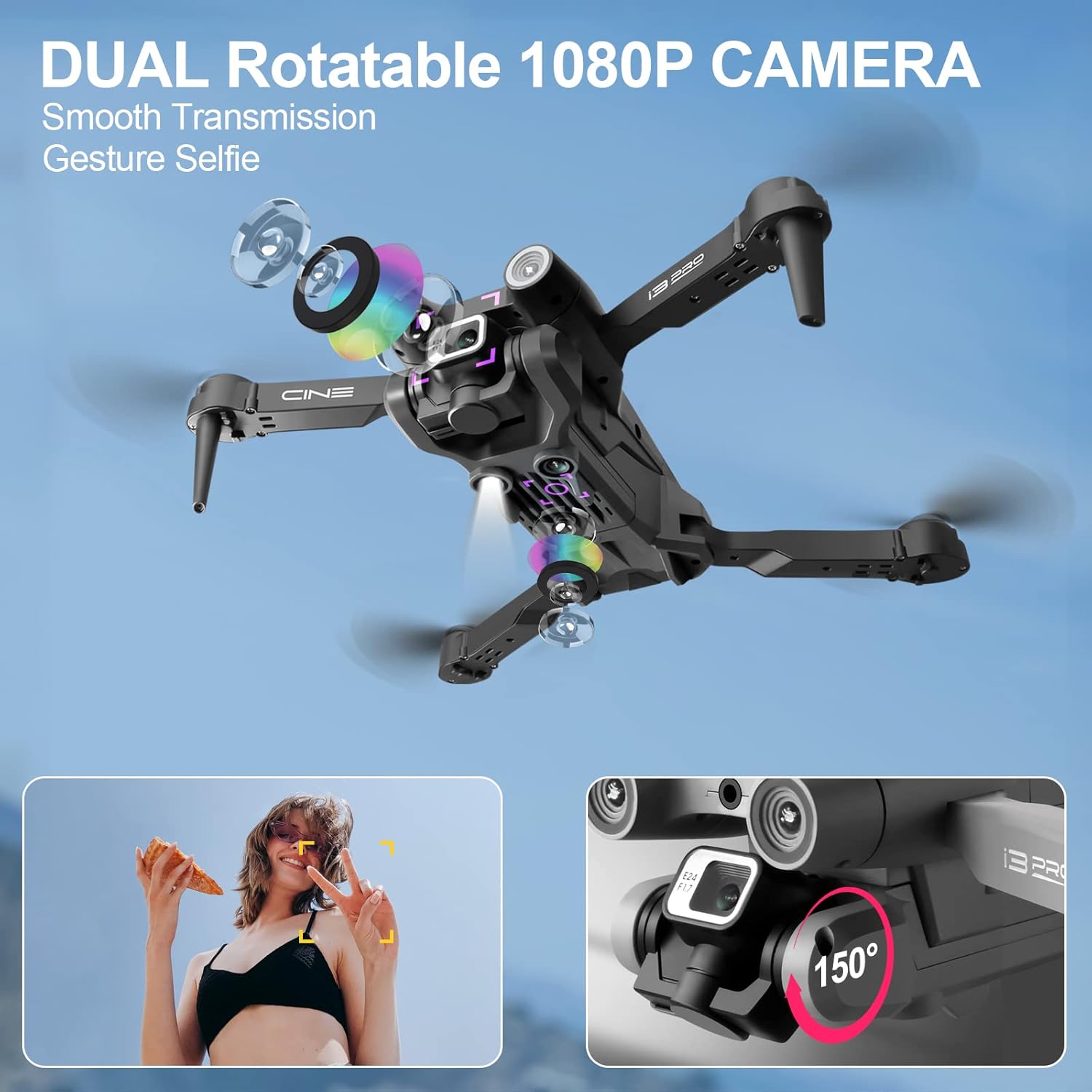 I3 PRO Drone with Camera for Adults 1080P HD Camera, Drone for Beginners with Altitude Hold, One Key Landing, Obstacle Avoidance, Optical Flow Hover, Headless Mode, 3D Flips, 2 Modular Batteries-1