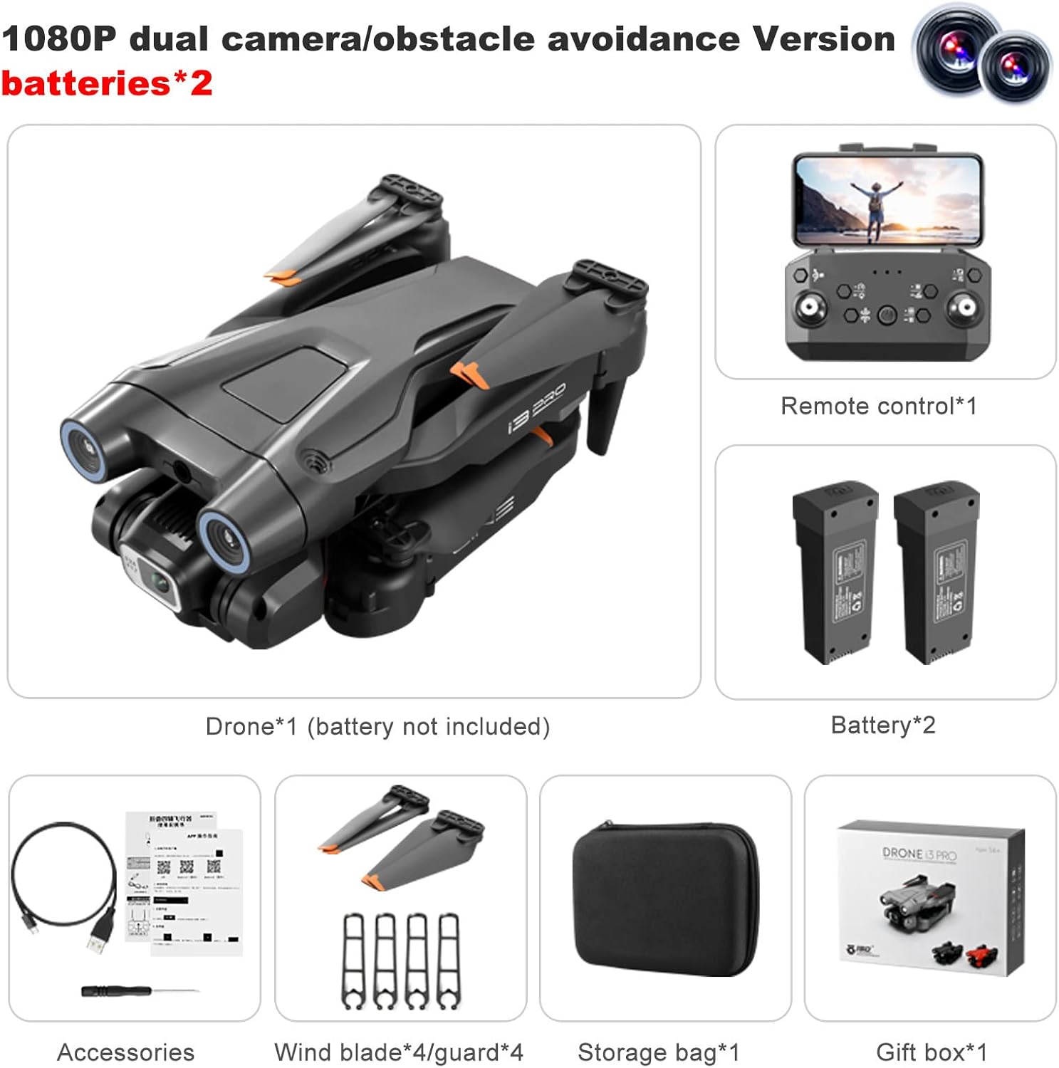 I3 PRO Drone with Camera for Adults 1080P HD Camera, Drone for Beginners with Altitude Hold, One Key Landing, Obstacle Avoidance, Optical Flow Hover, Headless Mode, 3D Flips, 2 Modular Batteries-5