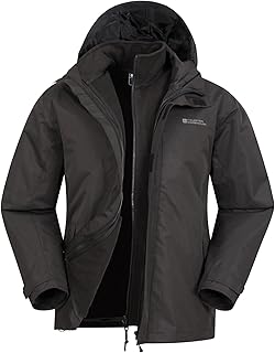 Mountain Warehouse Fell Mens 3 in 1 Water Resistant Jacket - Adjustable Coat with Packaway Hood, Detachable Inner Fleece & Many Pockets - For Hiking & Outdoors