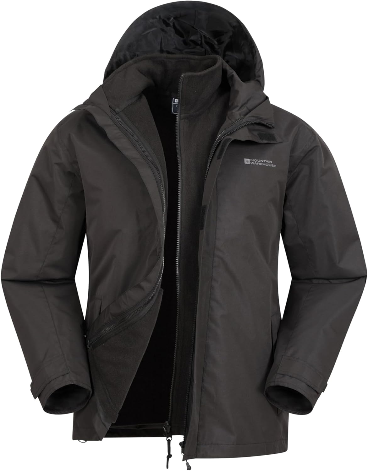 Mountain Warehouse Fell Mens 3 in 1 Water Resistant Jacket - Adjustable Coat with Packaway Hood, Detachable Inner Fleece & Many Pockets - For Hiking & Outdoors-0