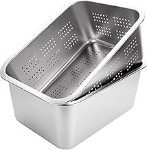 ASelected 2 PCS Washing Up Bowl & Strainer Bowl, 304 Stainless Steel Large Rectangular 10 Litre Colander Mixing Bowl Set, Washing Basin, Dishtub, for Vegetable Fruit Food Preparing, 33x24x15cm