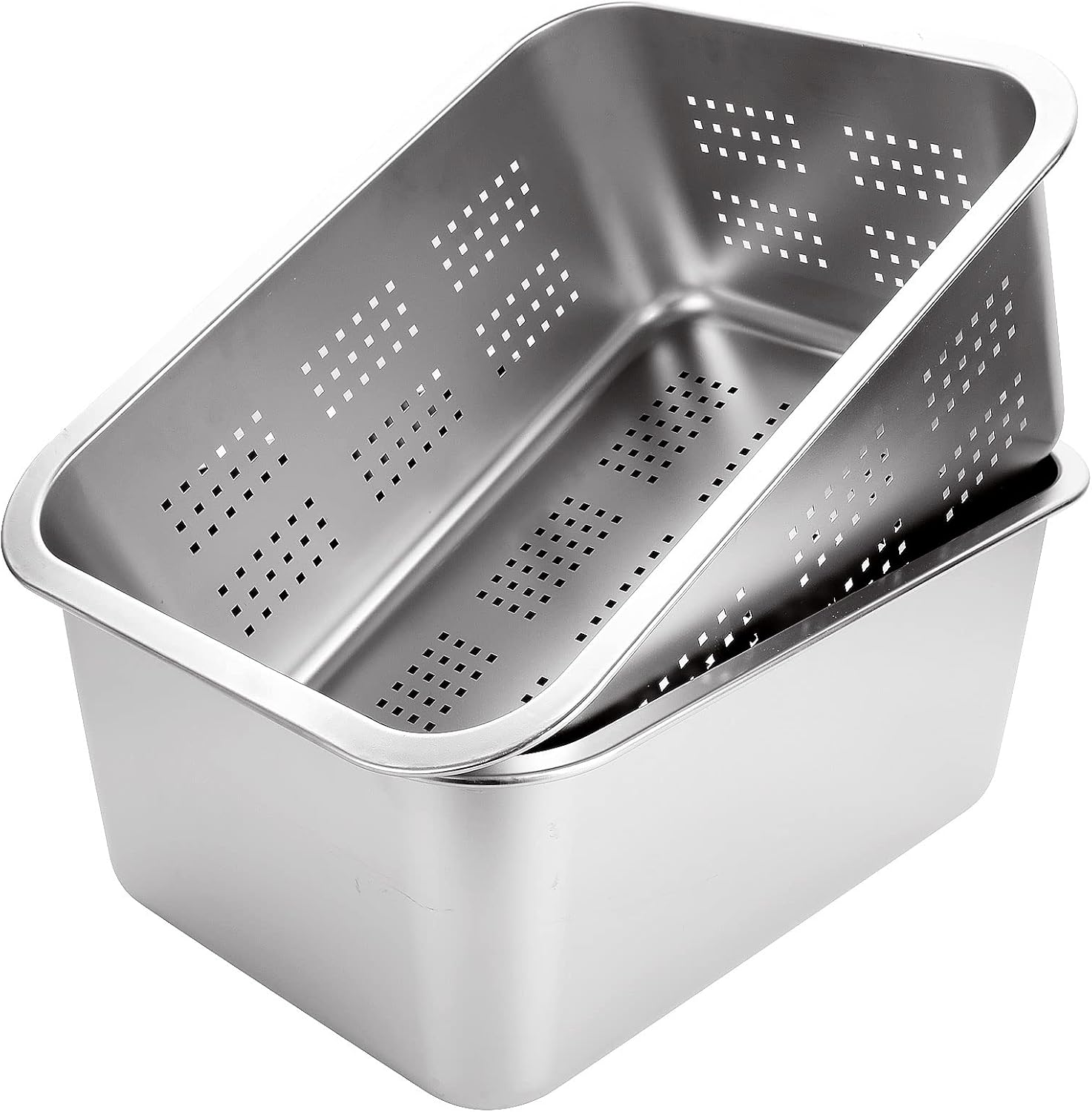 ASelected 2 PCS Washing Up Bowl & Strainer Bowl, 304 Stainless Steel Large Rectangular 10 Litre Colander Mixing Bowl Set, Washing Basin, Dishtub, for Vegetable Fruit Food Preparing, 33x24x15cm-0