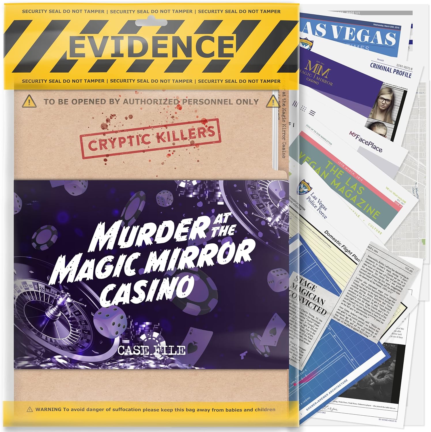 Cryptic Killers Unsolved murder mystery game - Cold Case Files Investigation Detective Evidence & Crime File - individuals, date nights & party games- Murder at the Magic Mirror Casino-0