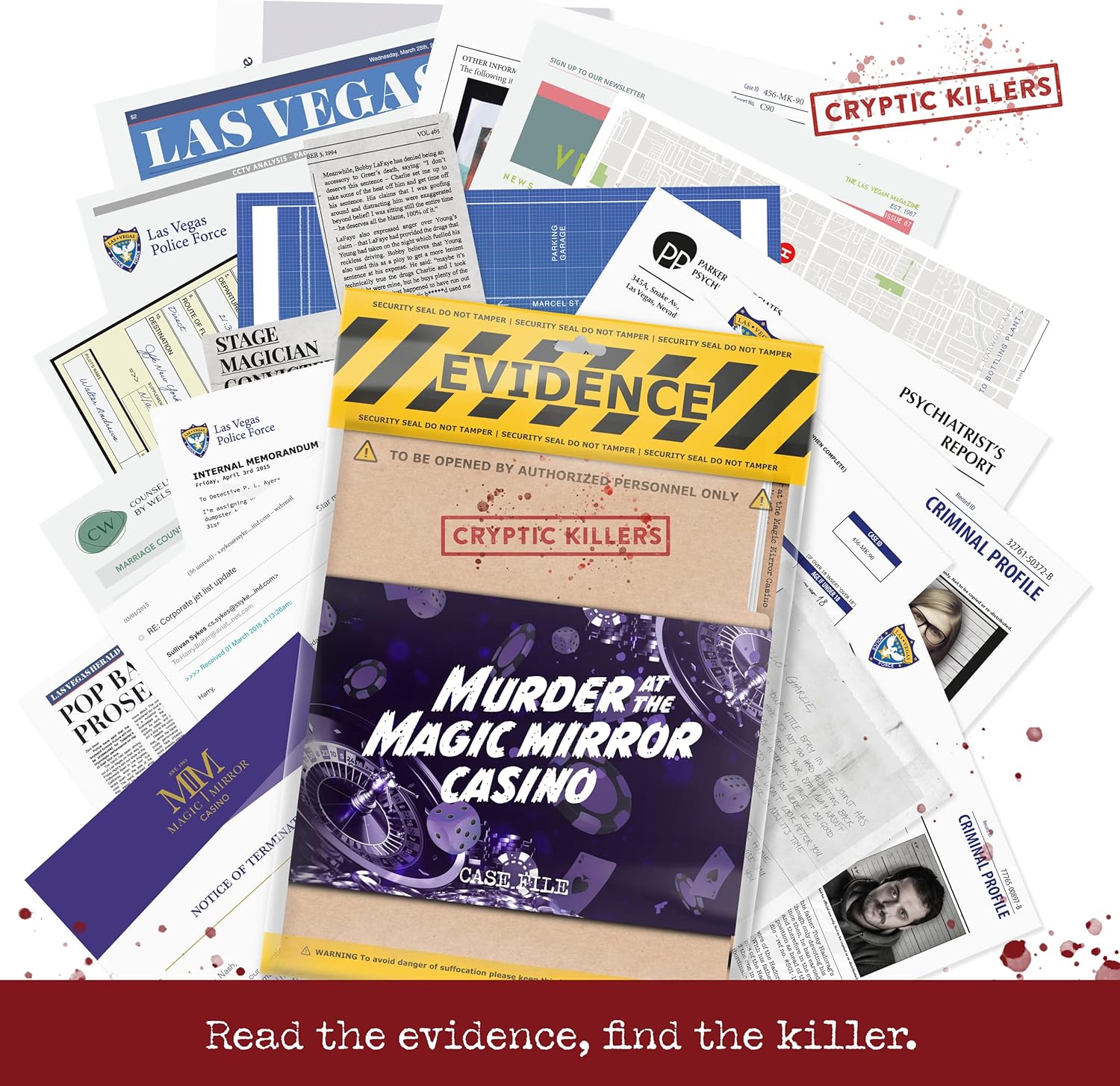 Cryptic Killers Unsolved murder mystery game - Cold Case Files Investigation Detective Evidence & Crime File - individuals, date nights & party games- Murder at the Magic Mirror Casino-5