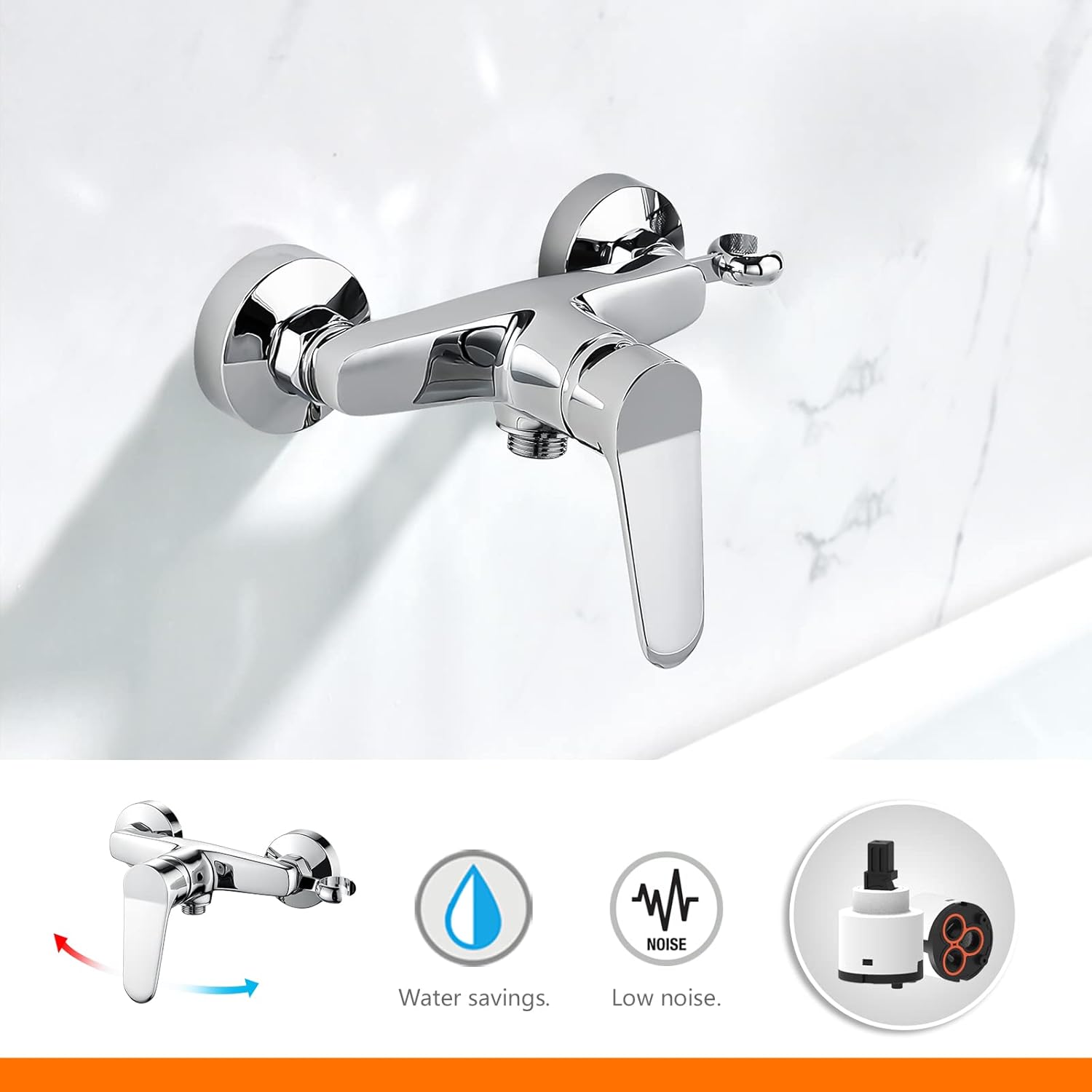 Ibergrif Shower Mixer Valve Wall Mounted, Shower Faucet Single Lever Shower Mixer Bar, with Shower Head Holder, Chrome Finished, Silver M12059-1-3