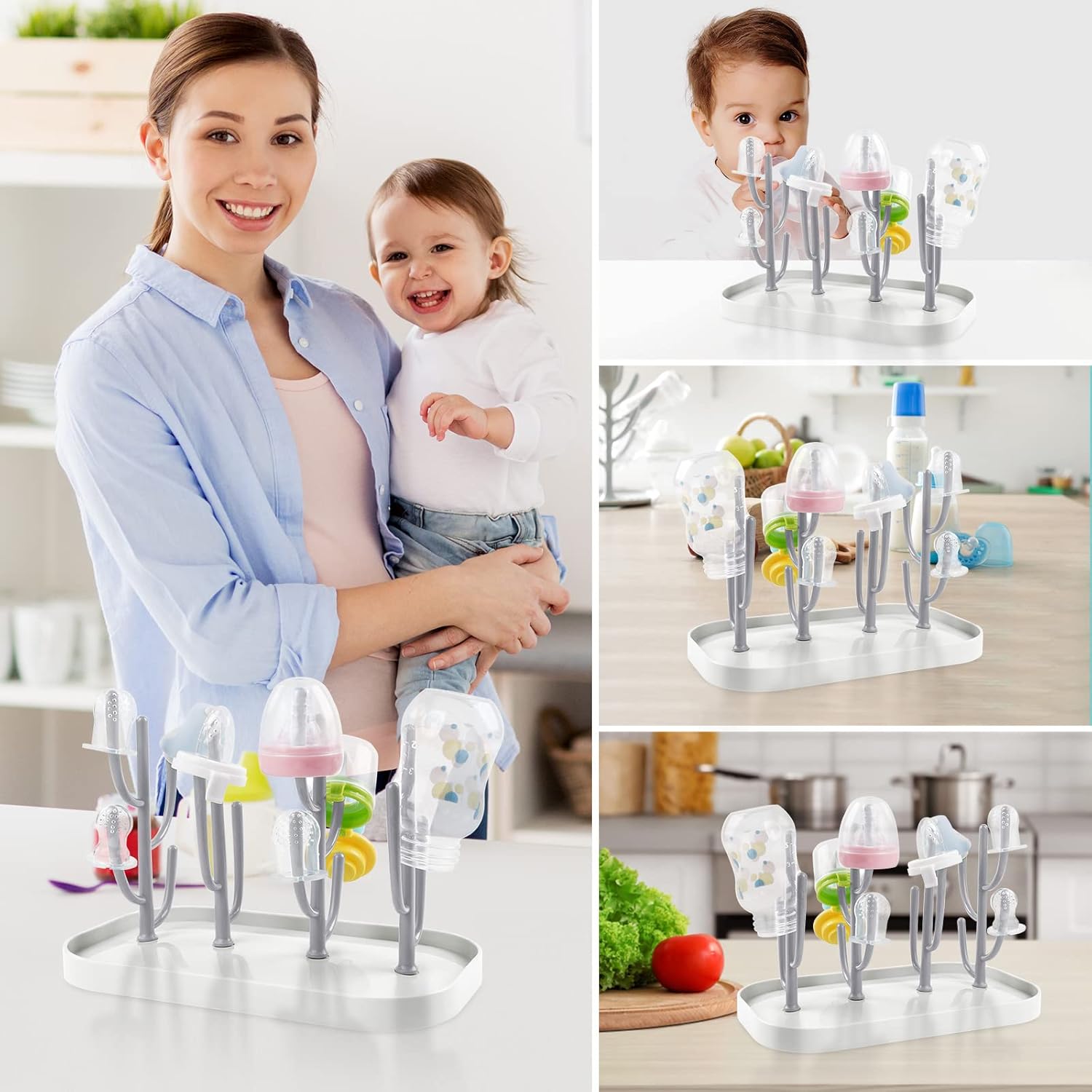 Vicloon Baby Bottle Drain Rack,Feeding Cup Holder with Detachable Brackets,Multifunctional Bottle Storage Drying Rack for Bottles,Teats,Cups,Reusable Baby Bottle Holder Baby Accessories(Grey)-6