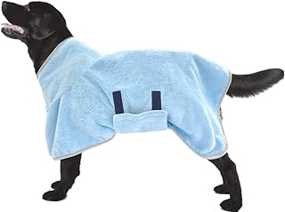 VAKOWOO Dog Drying Coat, Dog Towelling Drying Coat, Microfibre Dog Dressing Gown Drying Towel Bath Robe Bathrobe for Small Medium Dog, Super Absorbent & Fast Drying, Adjustable Collar and Waist (M)