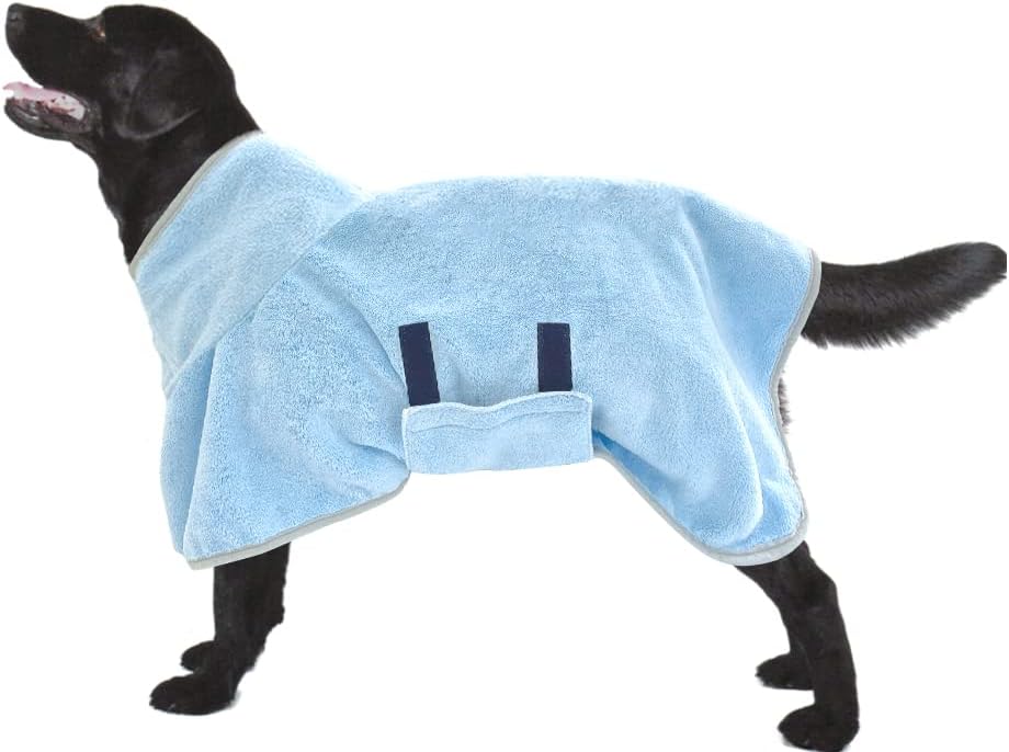 VAKOWOO Dog Drying Coat, Dog Towelling Drying Coat, Microfibre Dog Dressing Gown Drying Towel Bath Robe Bathrobe for Small Medium Dog, Super Absorbent & Fast Drying, Adjustable Collar and Waist (M)-0