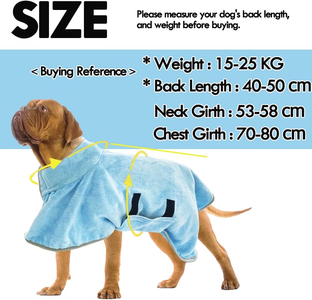 VAKOWOO Dog Drying Coat, Dog Towelling Drying Coat, Microfibre Dog Dressing Gown Drying Towel Bath Robe Bathrobe for Small Medium Dog, Super Absorbent & Fast Drying, Adjustable Collar and Waist (M)-1