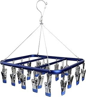 Roellgs Sock drying rack with 26 nails, aluminium sock hooks, underwear hooks with weatherproof hooks, suitable for socks, underwear, underwear, shoe inserts, baby clothes, gloves (blue)