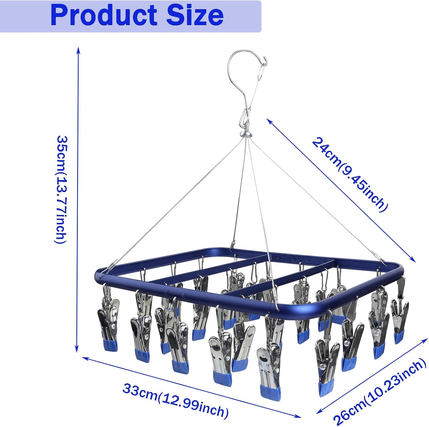 Roellgs Sock drying rack with 26 nails, aluminium sock hooks, underwear hooks with weatherproof hooks, suitable for socks, underwear, underwear, shoe inserts, baby clothes, gloves (blue)-2