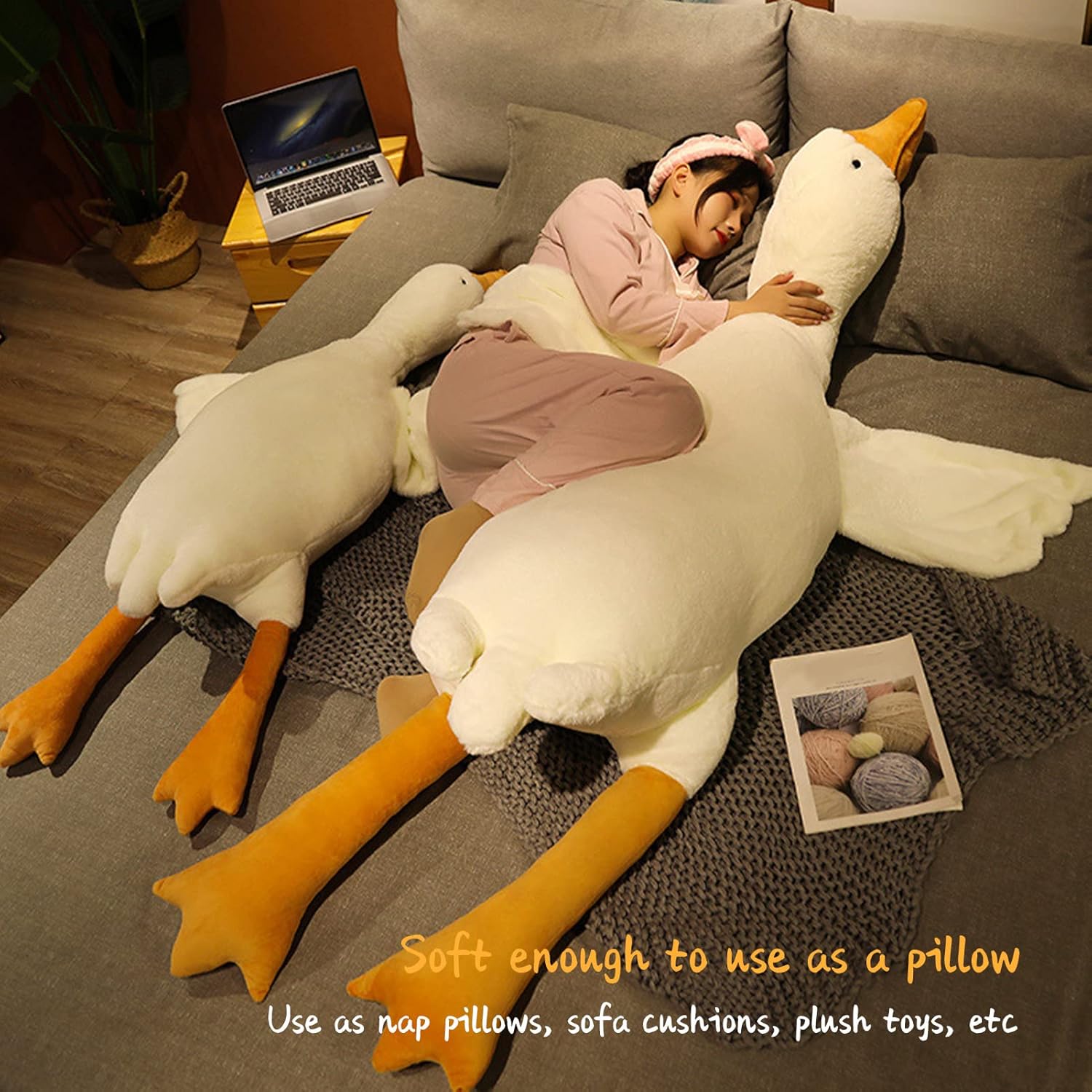 Great Stuffed White Duck, Giant Animal Goose Plush Huge Cute Doll Toy with Long Neck Soft Big Fluffy Swan Sleeping Gifts Birthday Favor for Kids Home Babies Toddlers 90CM-1