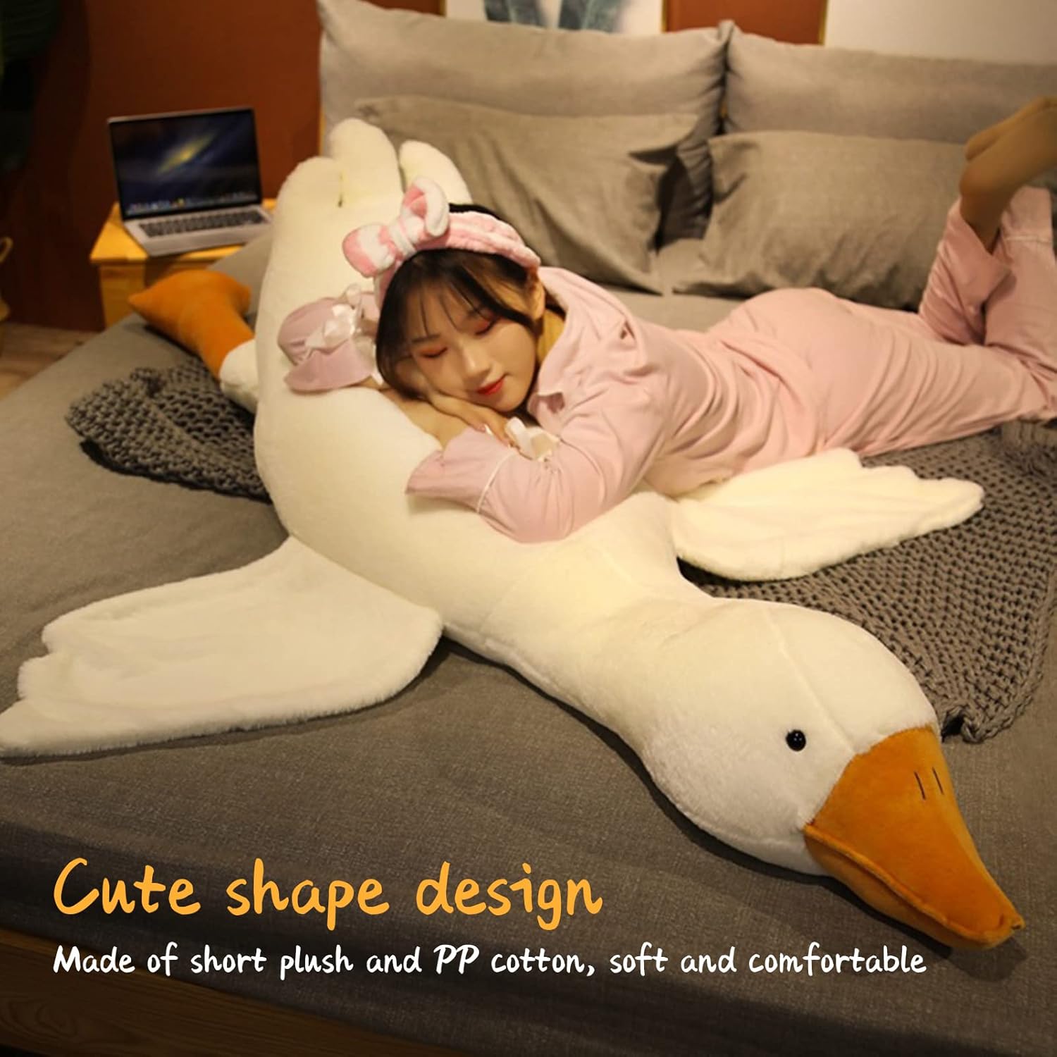 Great Stuffed White Duck, Giant Animal Goose Plush Huge Cute Doll Toy with Long Neck Soft Big Fluffy Swan Sleeping Gifts Birthday Favor for Kids Home Babies Toddlers 90CM-2