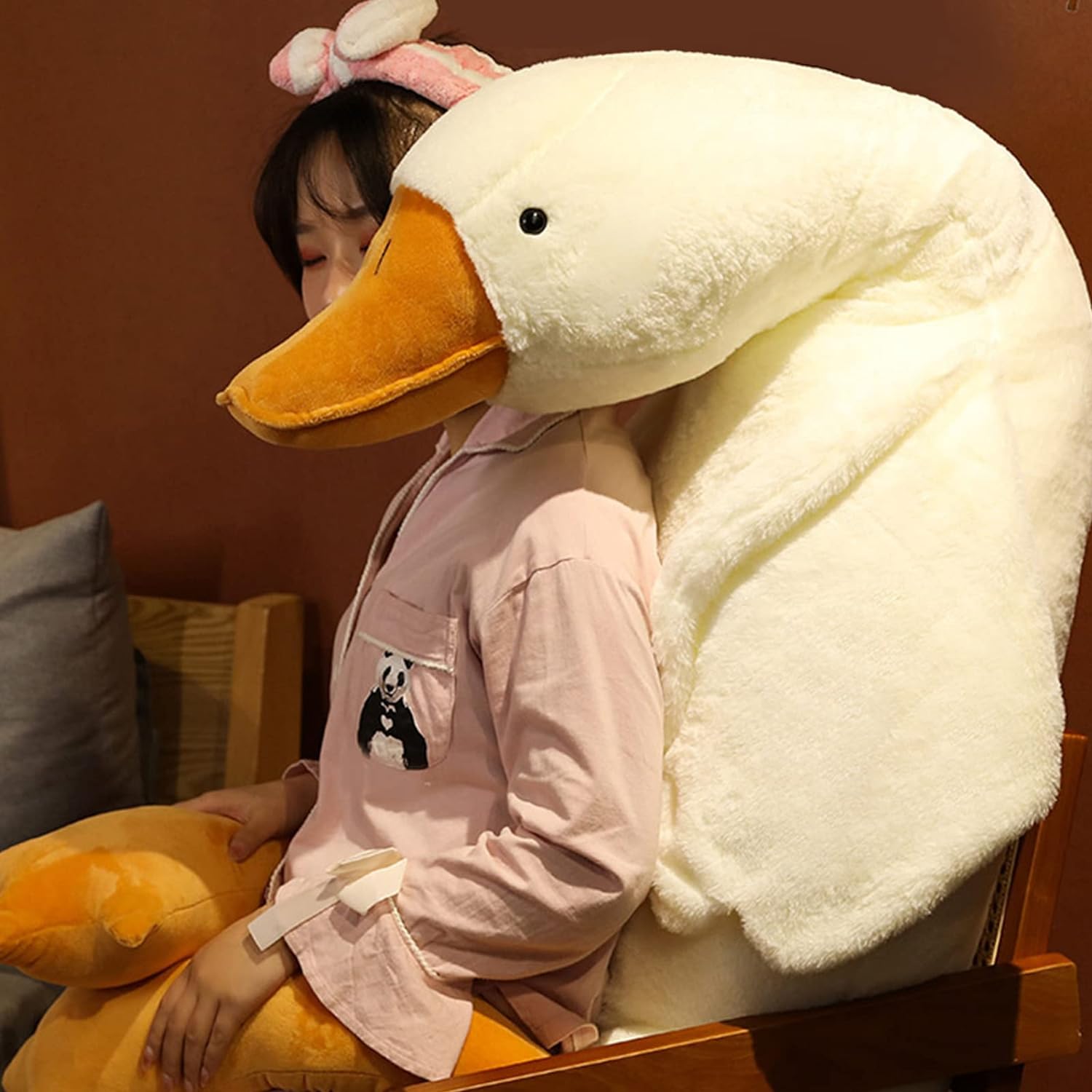 Great Stuffed White Duck, Giant Animal Goose Plush Huge Cute Doll Toy with Long Neck Soft Big Fluffy Swan Sleeping Gifts Birthday Favor for Kids Home Babies Toddlers 90CM-3