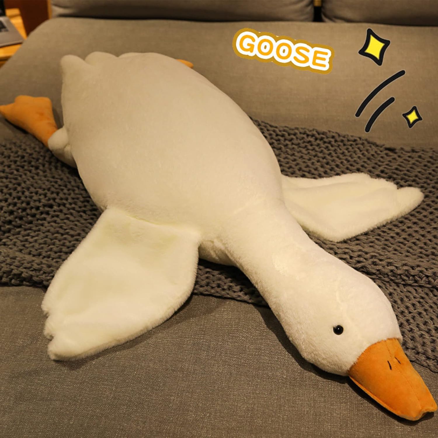 Great Stuffed White Duck, Giant Animal Goose Plush Huge Cute Doll Toy with Long Neck Soft Big Fluffy Swan Sleeping Gifts Birthday Favor for Kids Home Babies Toddlers 90CM-4