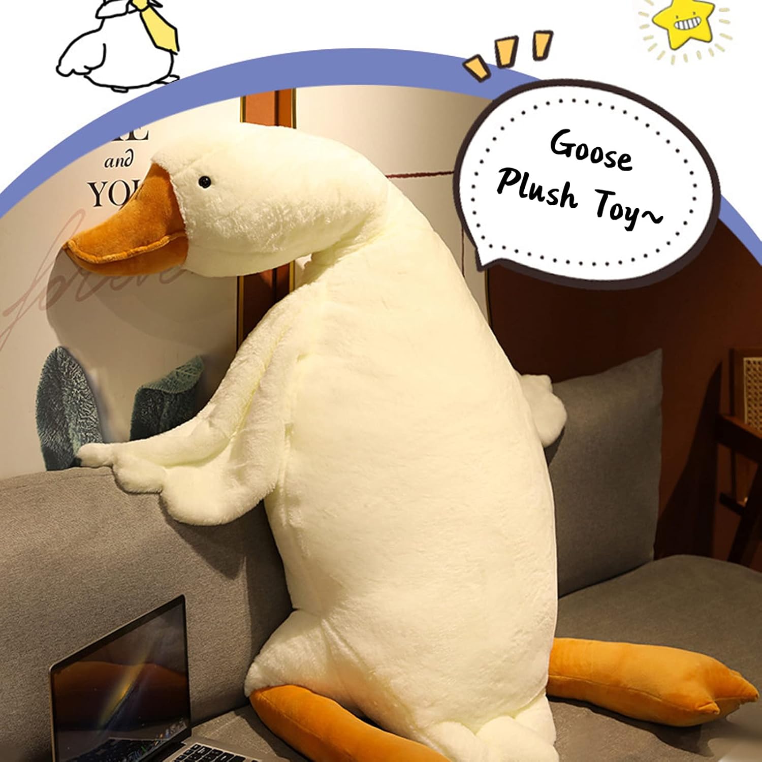 Great Stuffed White Duck, Giant Animal Goose Plush Huge Cute Doll Toy with Long Neck Soft Big Fluffy Swan Sleeping Gifts Birthday Favor for Kids Home Babies Toddlers 90CM-7