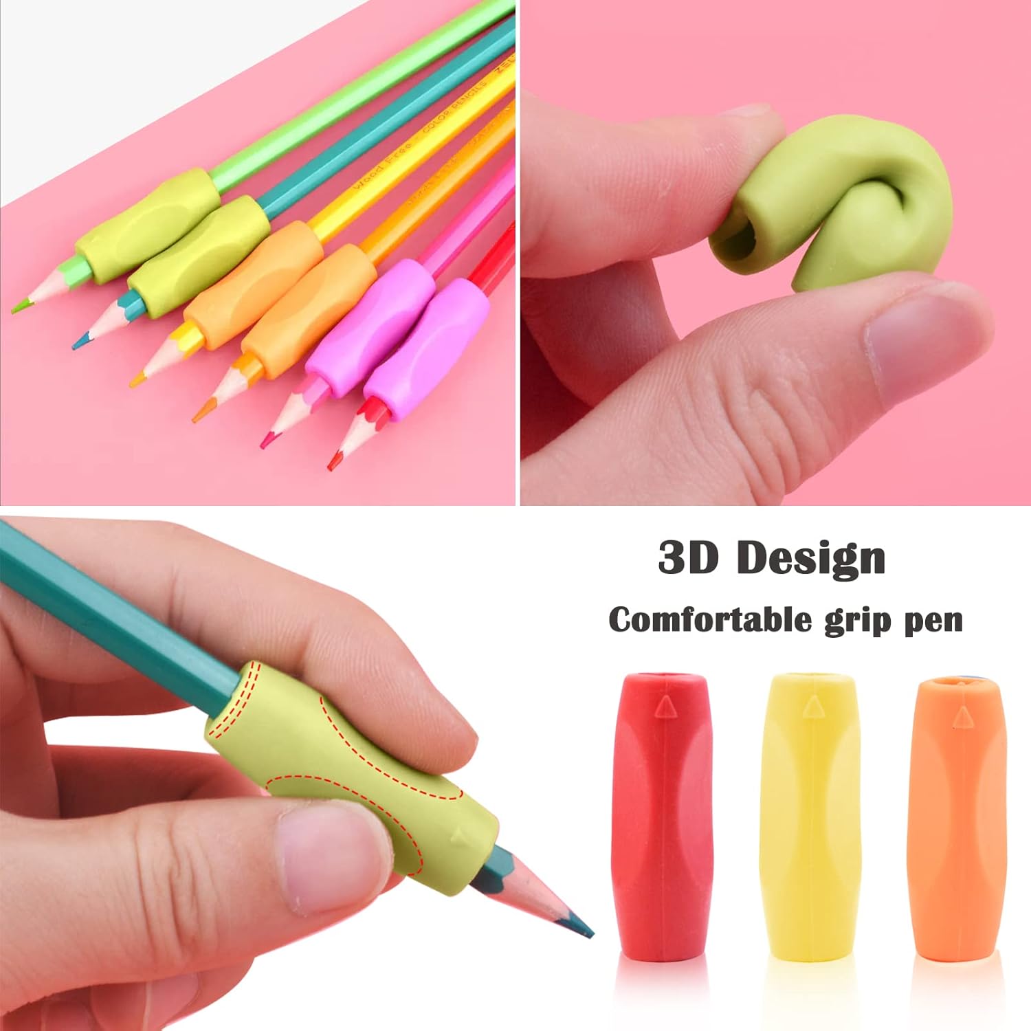 Udewo 21 PCS Pencil Grips, Silicone Pen Grips Pencil Holder Grip Finger Pencil Grips Foam Pen Writing Aid Grip Set Training Pencil Grips Finger Space Writing Tool for Kids Children Adult Handwriting-2