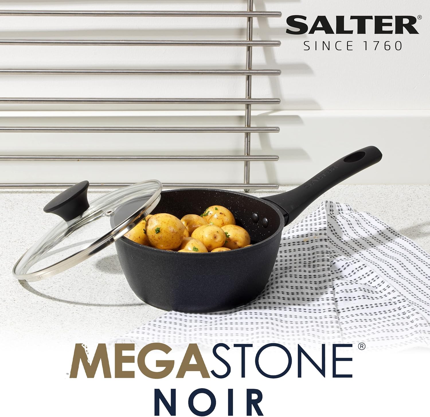 Salter BW09323 Megastone Noir 18cm Forged Aluminium Saucepan, Non-Stick, Suitable for All Hob Types Including Induction, Dishwasher & Metal Utensil Safe, PFOA Free, (BW09323SA)-1