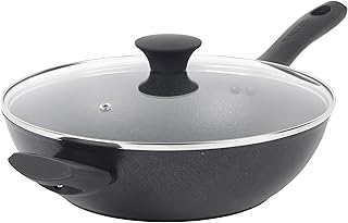 Salter BW09329 Megastone Noir 28cm Wok - Non-Stick Stir-Fry Pan, Forged Aluminium Cookware, Tempered Glass Lid, Induction Hob Suitable, Dishwasher & Metal Utensil Safe, PFOA Free