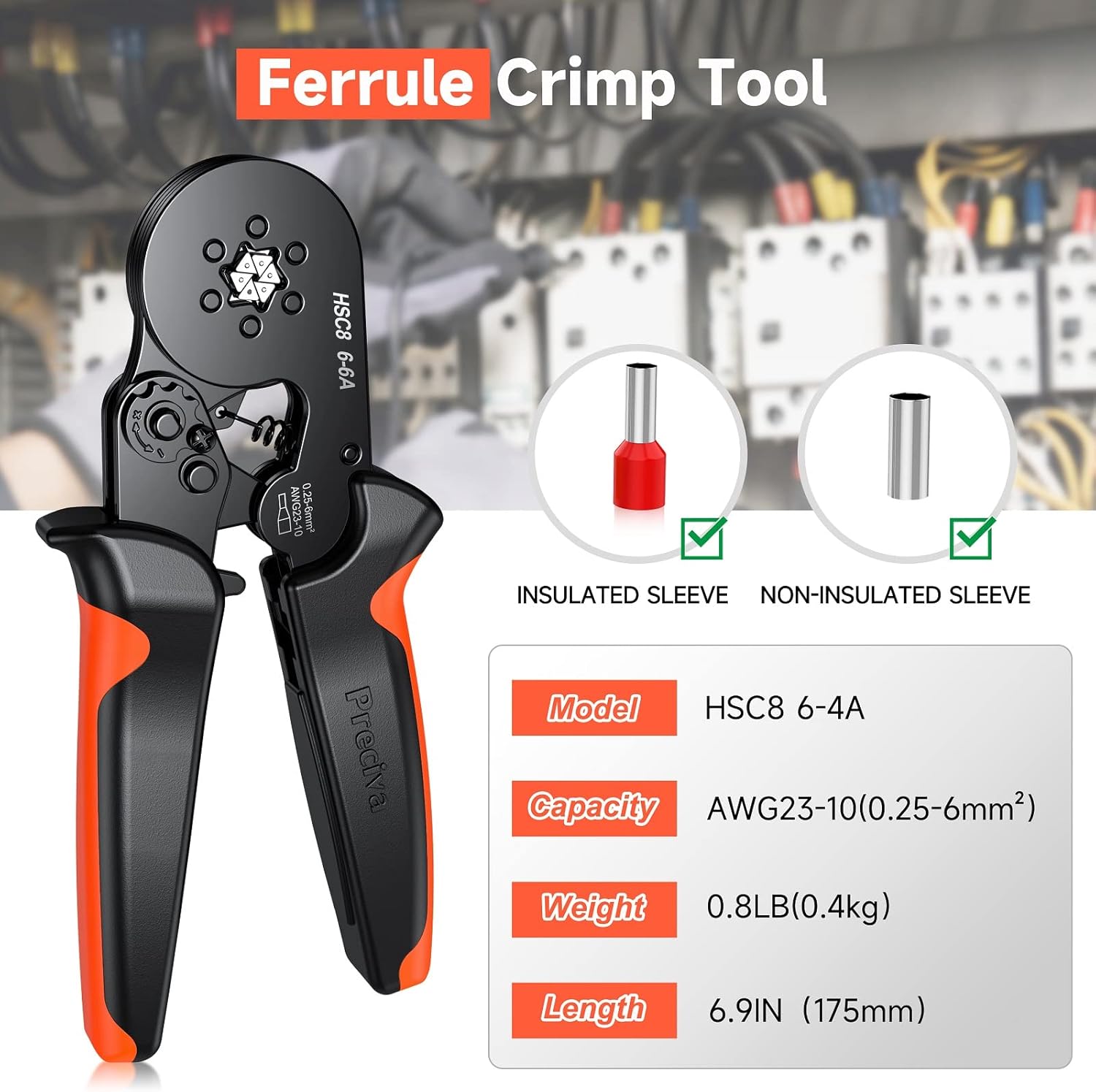 Ferrule Crimping Tool, Preciva Wire Crimper Plier, 0.25-6mm²/AWG23-10 Self Adjustable Ratchet Bootlace Ferrule Wire Crimping Plier, Hand Hexagonal Crimper Plier Wire Terminal Crimping Tool-1