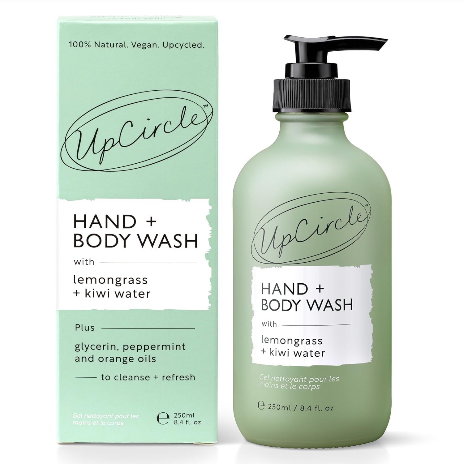 UPCIRCLE Hand + Body Wash with Kiwi Water 250ml - For Soothing + Protecting - Glycerin + Lemongrass - Natural, Vegan + Cruelty-Free-1