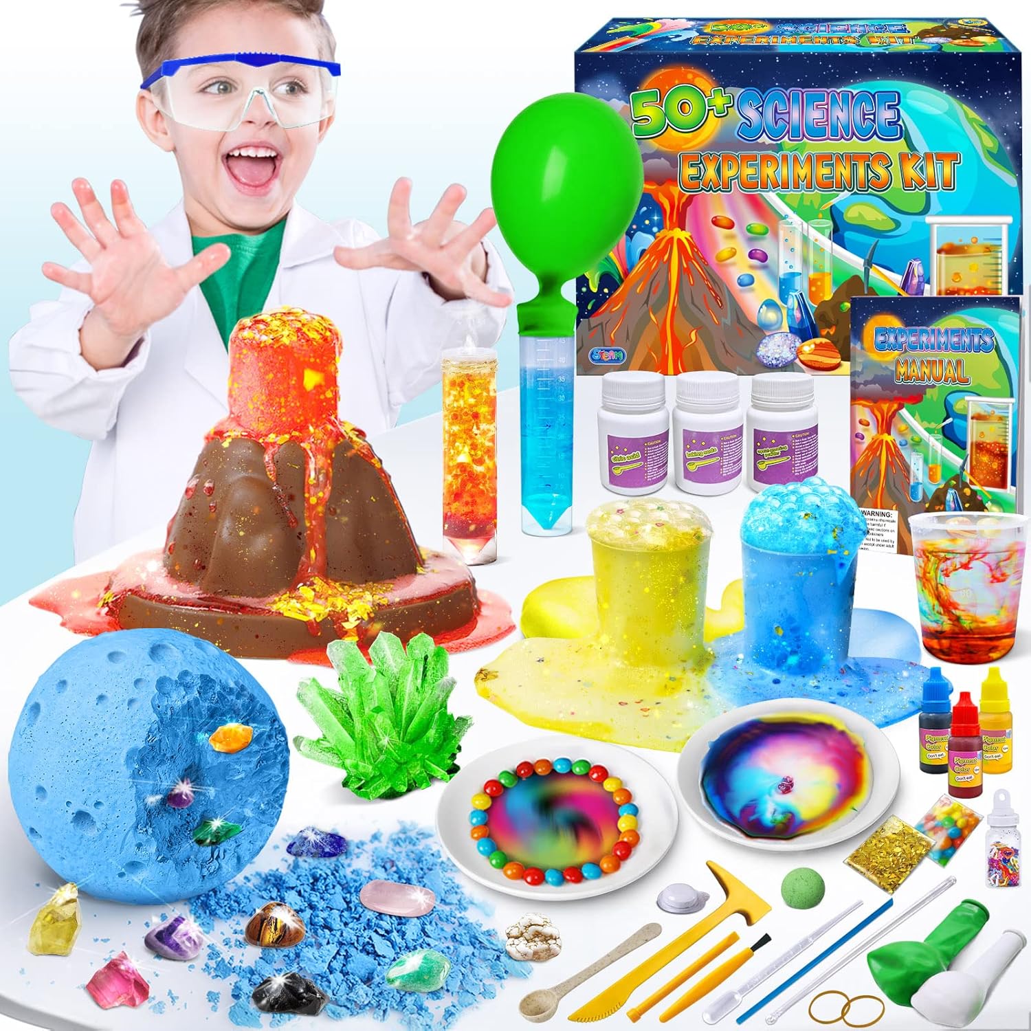 UNGLINGA 50+ Science Lab Experiments Kit for Kids, STEM Activities Educational Scientist Toys Gifts for Boys Girls Chemistry Set, Gemstone Dig, Volcano Eruption-0