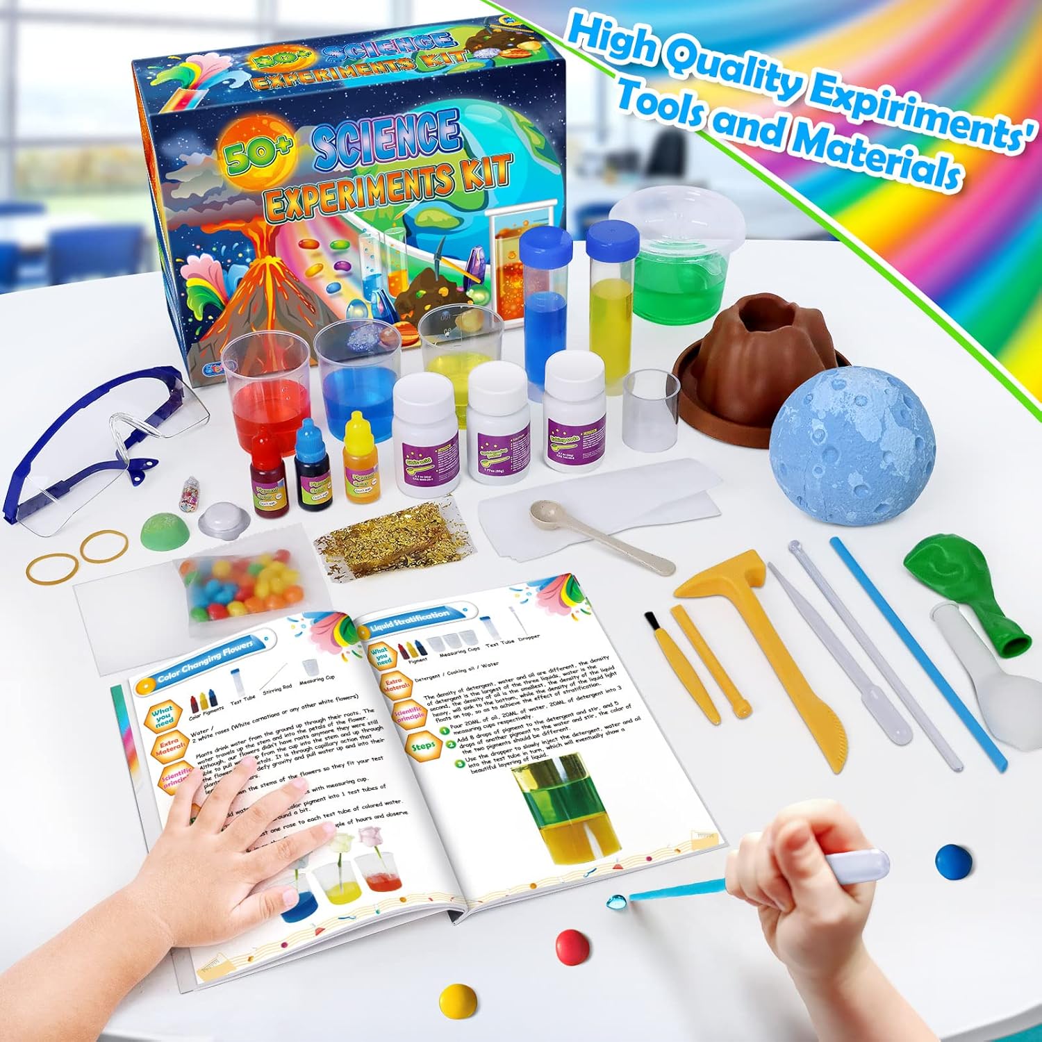 UNGLINGA 50+ Science Lab Experiments Kit for Kids, STEM Activities Educational Scientist Toys Gifts for Boys Girls Chemistry Set, Gemstone Dig, Volcano Eruption-4