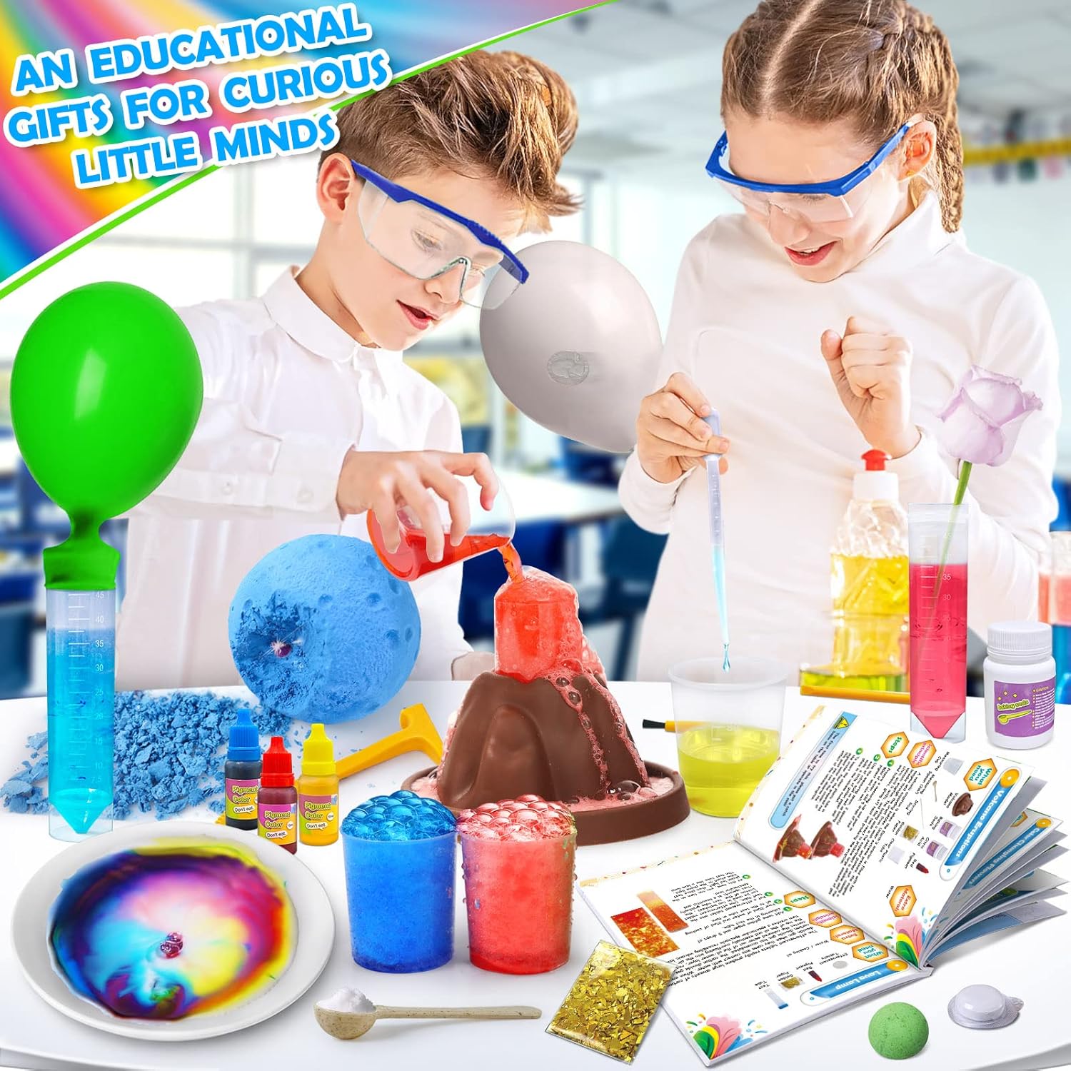 UNGLINGA 50+ Science Lab Experiments Kit for Kids, STEM Activities Educational Scientist Toys Gifts for Boys Girls Chemistry Set, Gemstone Dig, Volcano Eruption-5