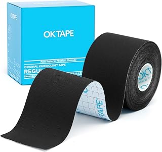 OK TAPE Kinesiology Tape Basic Original Cotton Elastic Athletic Tape for Support and Recovery, 5cmx5m Uncut Roll - Black