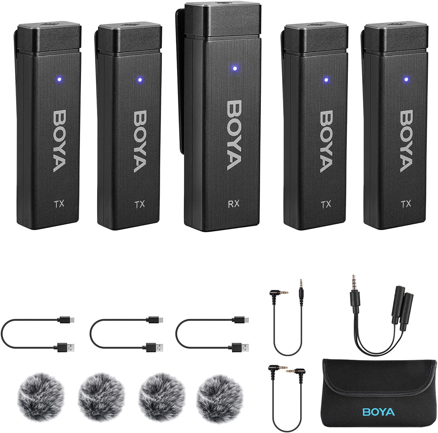 Boya BY-W4 Multiple Wireless Lavalier Microphone for 4 People,Mini Wireless Lapel Mic with Noise Cancelling & Real Time Monitoring for Youtube Vlog Interview Video Conference Online Teaching-0